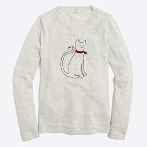 J.Crew Embroidered cat in bandana Teddie sweater